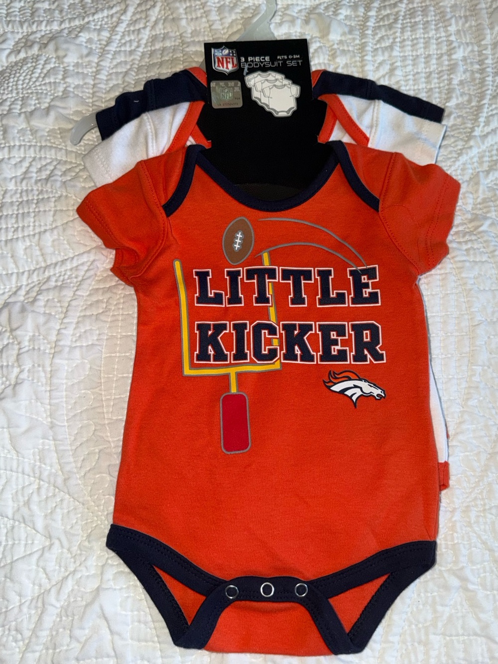 Denver Broncos  3 Piece  Set 0-3 Months Baby NFL NWT Football Little Kicker Set